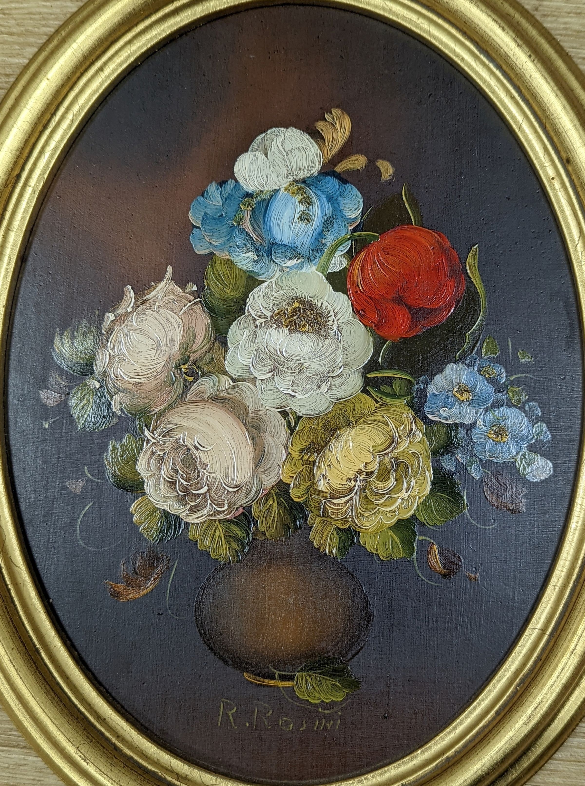 Doreen Medhurst R.M.S, oil on board, High Elms, Kent, signed, 12 x 16cm, a marquetry panel 